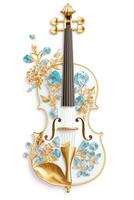 generativo ai, lindo musical instrumento violino, broche, opala pedra e dourado cor paleta isolado em branco fundo. bijuteria, joalheria fechar acima foto