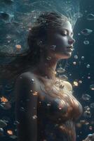 uma lindo mar deusa natação dentro a mar generativo ai foto