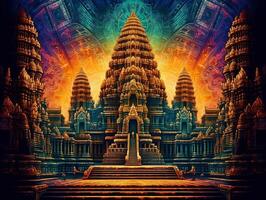 Angkor wat indiano mitologia sul têmpora generativo ai foto