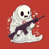 fantasma segurando a ak47 em vermelho fundo generativo ai foto