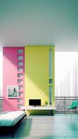 minimalismo limpar \ limpo e brilhante cor Largo moderno quarto generativo ai foto