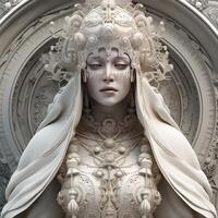 antigo deusa estátua fez de branco látex pedra creme conjunto generativo ai foto