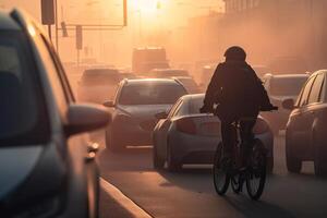 a evocativo imagem do uma ciclista equitação dentro tarde generativo ai foto