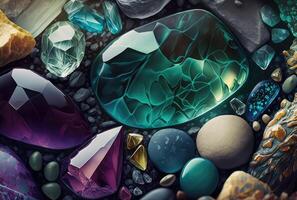 desenho animado cristal pedras preciosas. generativo ai foto