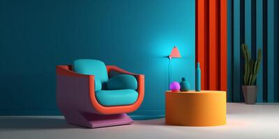 ai gerado colorida contemporâneo quarto com moderno mobília foto