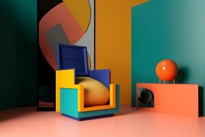 ai gerado colorida contemporâneo quarto com moderno mobília foto