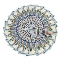 círculo do em forma de leque dólares isolado em branco foto