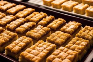 tradicional turco sobremesa baklava com caju, nozes. caseiro baklava com nozes e mel. generativo ai foto