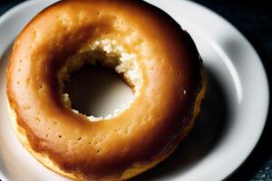 delicioso caseiro rosquinhas em a mesa. saboroso rosquinhas em uma de madeira fundo, doce Comida. generativo ai foto