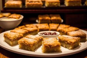 tradicional turco sobremesa baklava com caju, nozes. caseiro baklava com nozes e mel. generativo ai foto