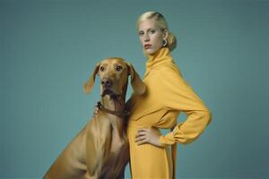 ai gerado mulher com weimaraner cachorro dentro futurista estilo foto