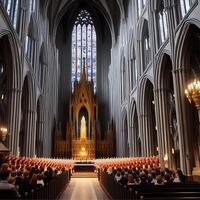 dentro uma catedral durante comunhão serviço ilustração ai gerado foto