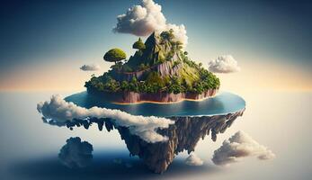 3d ilustração do ilha acima a nuvens, gerador ai foto