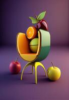 generativo ai ilustração do alvo cadeira ter fruta forma, estúdio fundo sólido foto