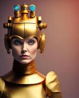 ai generativo uma mulher com uma ouro capacete e uma ouro arco de cabelo ai generativo foto