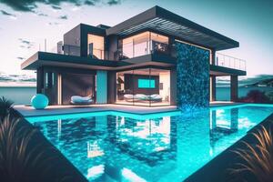 luxuoso contemporâneo villa com piscina. generativo ai foto