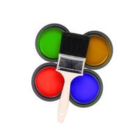 quatro colorida pintura latas com pincel foto