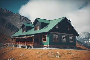 chalé dentro natureza. apresentar dentro montanhas. generativo ai foto