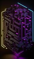 cyber o circuito futurista néon plano de fundo, motivo Labirinto techno papel de parede poster , generativo ai foto