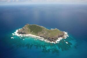aéreo Visão do uma pequeno ilha dentro a meio do a oceano. ai gerado foto