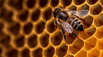 macro foto do abelha. ilustração ai generativo