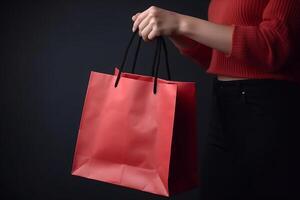 menina com em branco compras bolsa. ilustração ai generativo foto