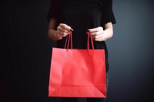 menina com em branco compras bolsa. ilustração ai generativo foto