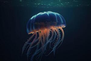 medusas natação dentro a mar. lindo iluminado medusa. generativo ai foto