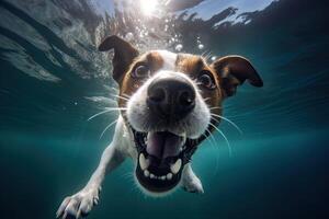 embaixo da agua engraçado foto do jack Russel terrier. verão período de férias com animal. generativo ai ilustração