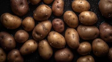 imagem do batatas desatado fundo visível gotas do água generativo ai foto