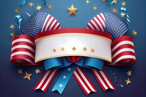 feliz trabalho dia, americano bandeiras e confete estrelas em azul fundo. generativo ai foto