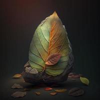 uma folha com pedra iluminação efeito fundo ai gerado foto