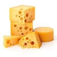 fatias do queijo Comida isolado imagem para zombar acima ilustração ainda imagem branco fundo com generativo ai foto