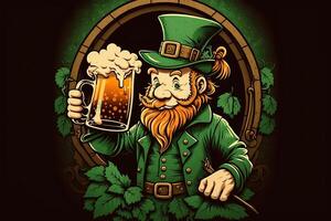 generativo ai ilustração do caprichoso irlandês desenho animado, trevo, cerveja, verde, Panela do ouro, feliz st. patrick dia, dobrando papel cortar arte foto