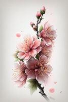 generativo ai ilustração do realista sakura ou cereja florescer, japonês Primavera flor sakura, Rosa cereja flor em branco fundo foto