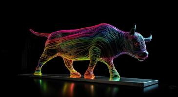silhueta do touro fez do colori linhas em Preto fundo, financeiro conceito representando mercado crescimento e força. generativo ai foto