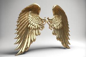 dourado anjo asas em uma branco fundo ouro penas. generativo ai foto