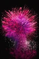 colorida explosão do pó em uma Preto fundo. generativo ai. foto