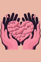 dois mãos segurando uma coração dentro a forma do uma cérebro. generativo ai. foto