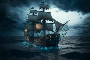pirata navio dentro a meio do a oceano. generativo ai. foto