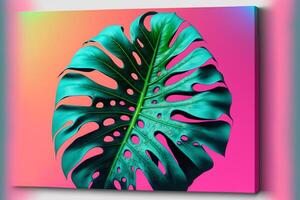 néon cor monstera em Rosa fundo. generativo ai foto