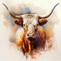 longhorn vaca face aquarela. generativo ai foto