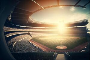 profissional beisebol grande arena dentro luz solar. generativo ai foto