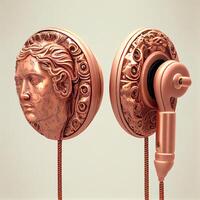fone de ouvido cobre gravado humano cabeça. generativo ai foto