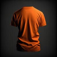 em branco laranja camiseta maquete, fechar acima laranja camiseta em Sombrio fundo , generativo ai foto