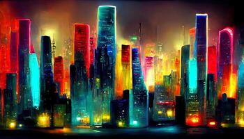 moderno cidade desenho animado vetor noite panorama. generativo ai foto