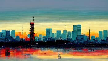paisagem urbana às pôr do sol dentro Tóquio, Japão. generativo ai foto