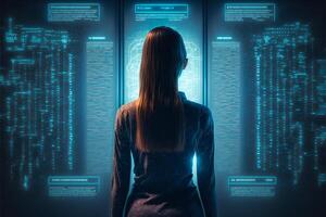 fêmea hacker dentro virtual mundo. generativo ai foto