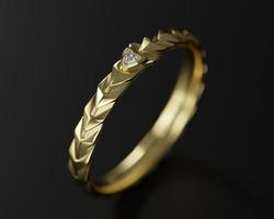 anel de diamante de ouro isolado em fundo preto, renderização em 3D