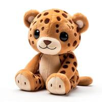 fofa jaguar animal pelúcia brinquedo branco fundo animal boneca com generativo ai foto